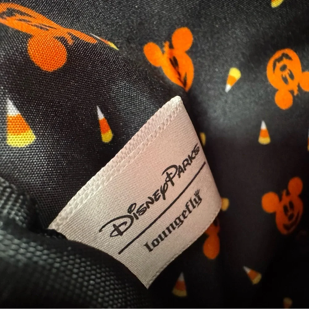 Disney Parks Loungefly Halloween Minnie Mouse Sequin Backpack Candy Corn Bow